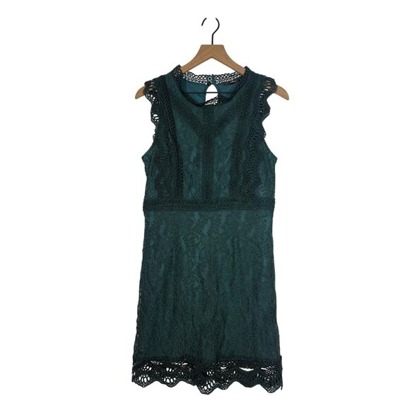 Lulu's My Sweetheart Dark Teal Green Lace Mini Dress Size M Holiday Cocktail - Picture 4 of 12